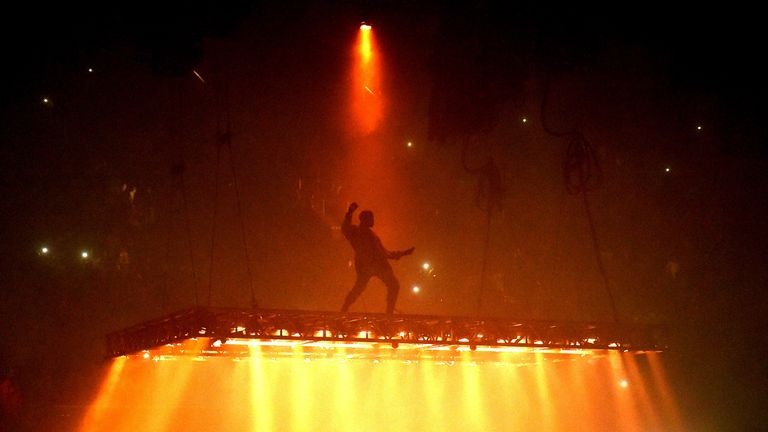 Kanye West performing in California