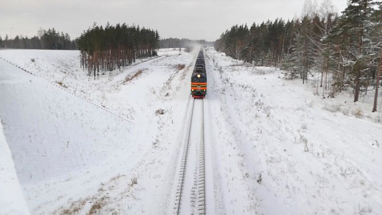 Train rolls along border with Latvia and Russia.