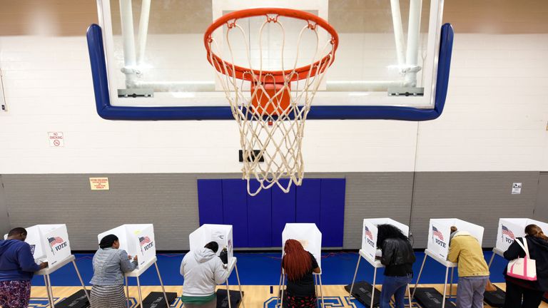 Voters at a polling station on a basketball court in Greenville, North Carolina