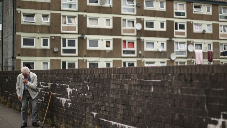 ROCHDALE, UNITED KINGDOM - AUGUST 06: A general view of homes on the Falinge Estate, which has been surveyed as one the most deprived areas in England for five years in a row, on August 06, 2013 in Rochdale, England. in Rochdale, United Kingdom.