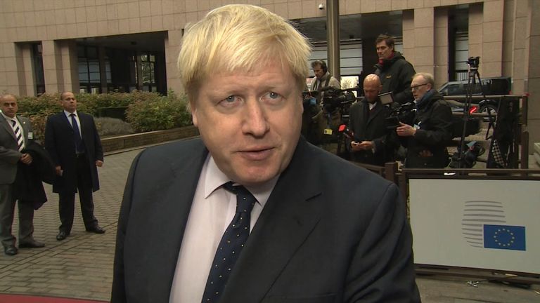 Boris Johnson, speaking outside a meeting of EU foreign ministers in Brussels
