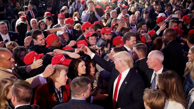 U.S. President-elect Donald Trump addresses supporters