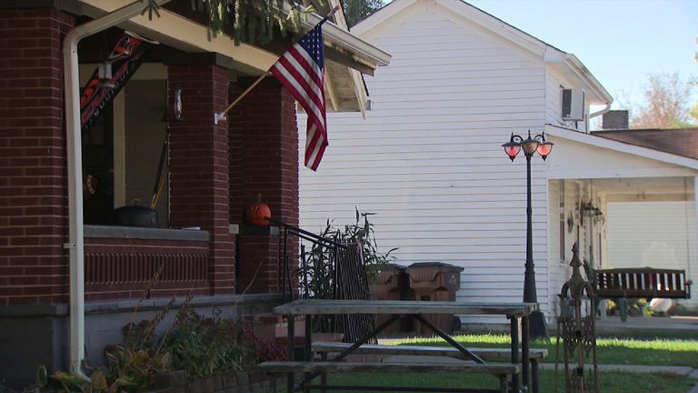 US Flag hoisted outside a home in America
