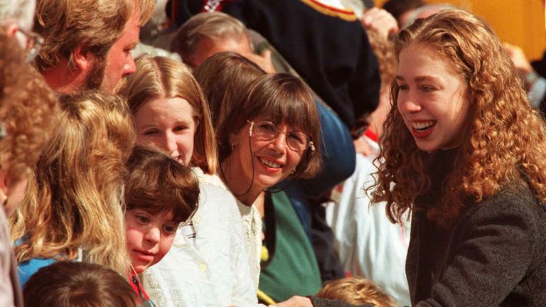 Chelsea Clinton greets well wishers in Pennsylvania in 1995