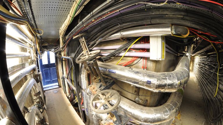 A service run carrying both heating pipes and cable runs at Buckingham Palace.