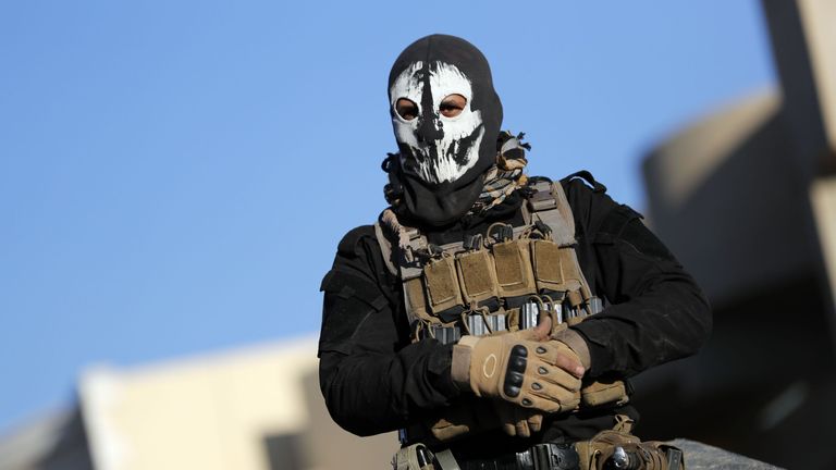A member of the Iraqi Special Forces stands guard in Mosul