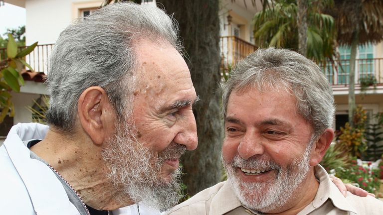 Castro with former Brazilian President Luiz Inacio Lula da Silva