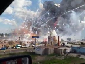 A screengrab of the video of a fireworks explosion from the Facebook page of Jose Luis Tolentino