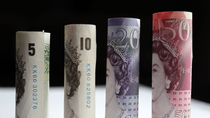 A general view of Fifty, Twenty, Ten, and Five pound notes