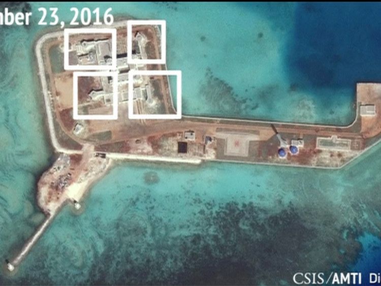 AMTI image apparently showing anti-aircraft guns on Hughes Reef in the South China Sea