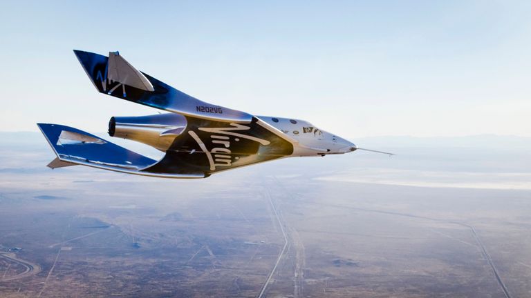 The VSS Unity flying over the Mojave Desert