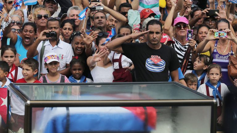 The ashes of Fidel Castro passes people in Las Tunas, Cuba