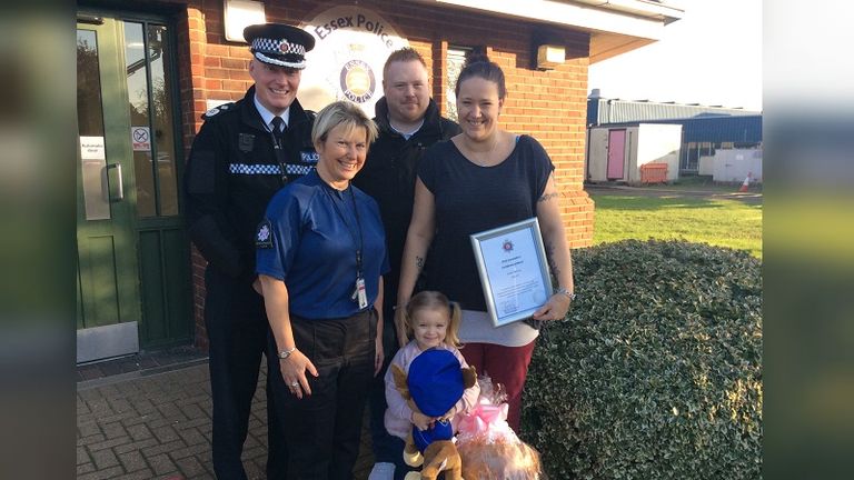 Sofia Harman, 3 from Clacton, called Essex Police after her mother, Patricia, collapsed from a heart condition. Pic: Essex Police