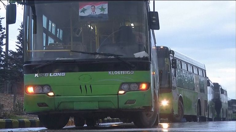 Buses wait to take civilians out of Aleppo