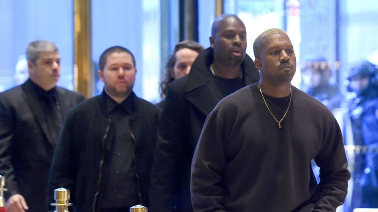Kanye West arrives at Trump Tower