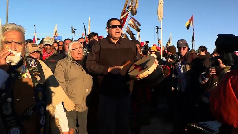 Native Americans celebrate the decision on the Dakota Access Oil Pipeline