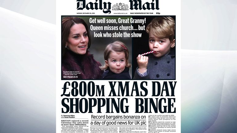 Britain enjoyed a record Christmas Day sales boost of more than £800million, the Daily Mail reports
