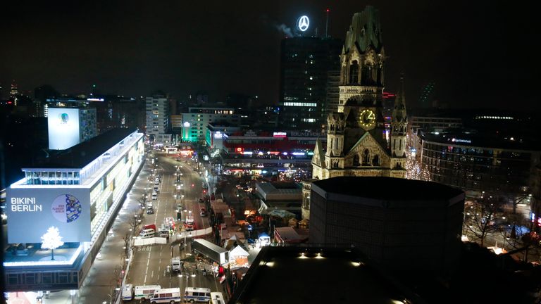 A view of the scene where a lorry crashed into a Christmas market
