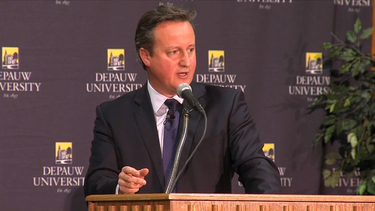 David Cameron was speaking to students in the US
