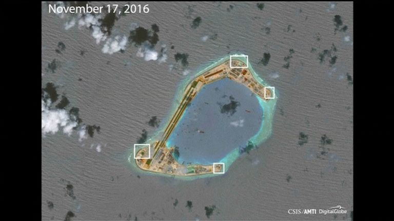 AMTI image apparently showing anti-aircraft guns on Subi Reef