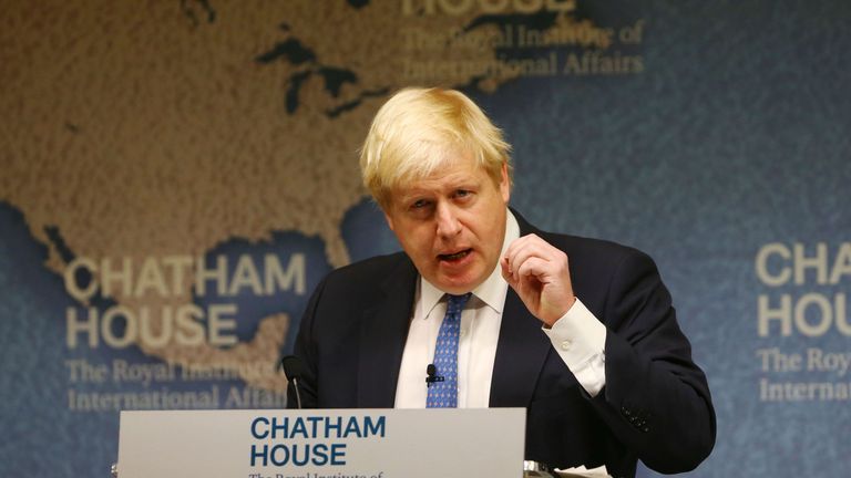 Foreign Secretary Boris Johnson delivers a speech at Chatham House, London