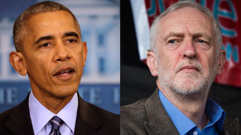 Mr Obama said he thought Bernie Sanders was 'centrist' compared to Mr Corbyn