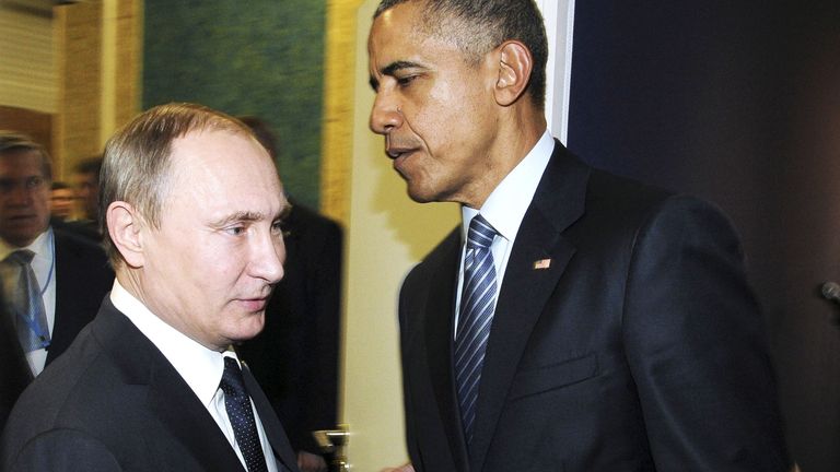 DATE IMPORTED:30 November, 2015Russian President Vladimir Putin (L) shakes hands with U.S. President Barack Obama as they meet during the World Climate Change Conference 2015 (COP21) at Le Bourget, near Paris, France, November 30, 2015. REUTERS/Mikhail Klimentyev/Sputnik/Kremlin ATTENTION EDITORS - THIS IMAGE HAS BEEN SUPPLIED BY A THIRD PARTY. IT IS DISTRIBUTED, EXACTLY AS RECEIVED BY REUTERS, AS A SERVICE TO CLIENTS. TPX IMAGES OF THE DAY
