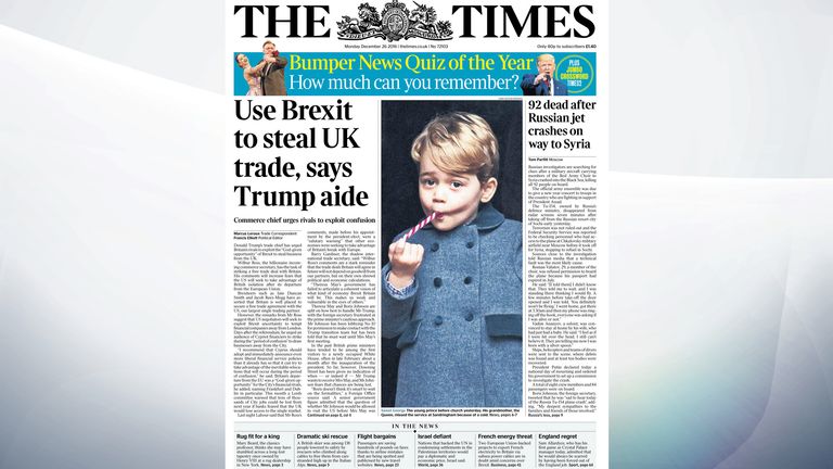 Donald Trump's trade chief has urged Europe to exploit Brexit to steal business from the UK, The Times reports