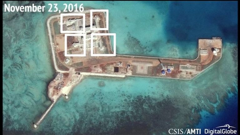AMTI image apparently showing anti-aircraft guns on Hughes Reef in the South China Sea