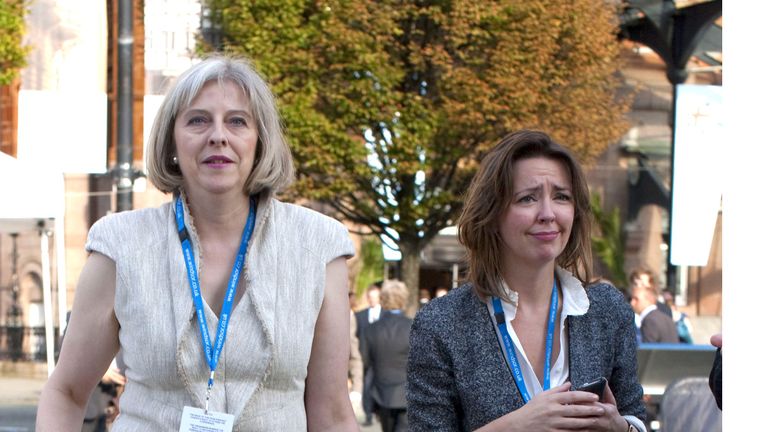 Fiona Hill with Theresa May in 2011