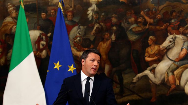 Italian Prime Minister Matteo Renzi announces his resignation