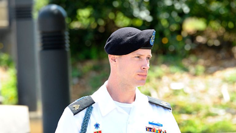 Sgt Bergdahl leaves a legal hearing at Fort Bragg military court in July