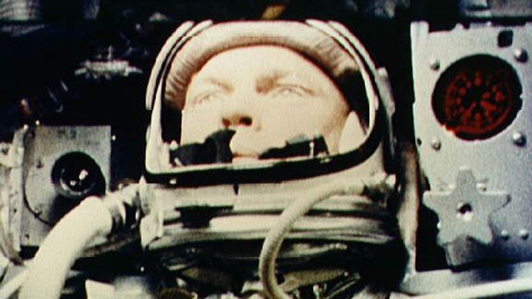 John Glenn in the Friendship 7 spacecraft during his flight around the Earth