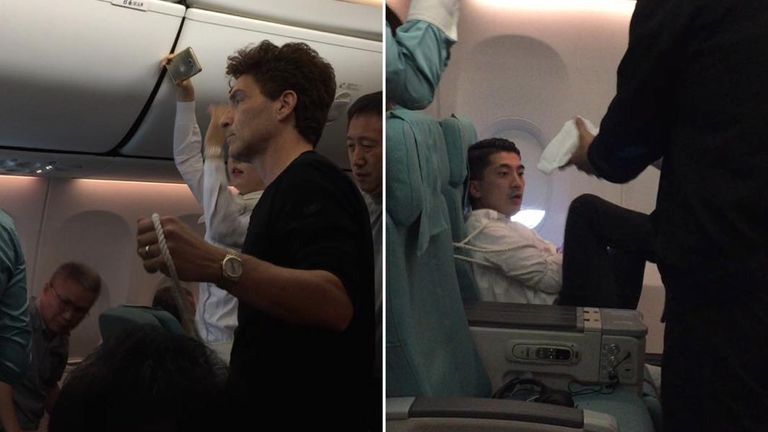 Richard Marx helps restrain an unruly passenger on a flight. Pics: Facebook/Daisy Fuentes