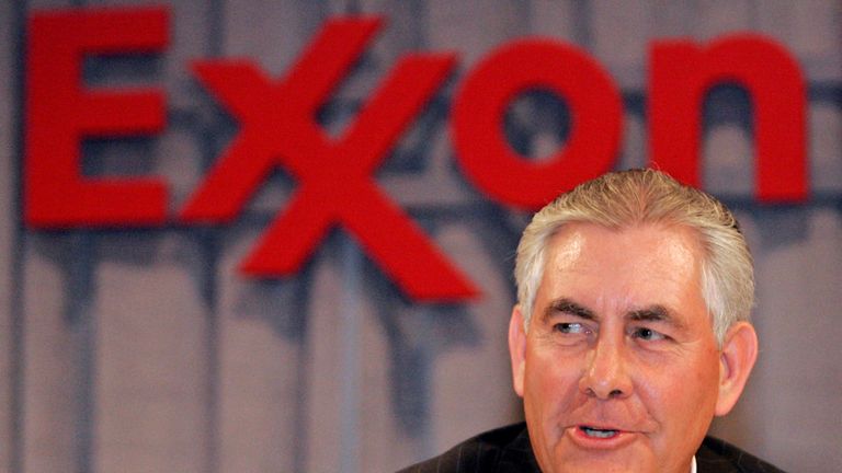 Chairman and chief executive officer Rex W. Tillerson speaks at a news conference following the Exxon Mobil Corporation Shareholders Meeting in Dallas, Texas, May 28, 2008