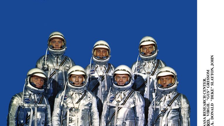John Glenn with the other six astronauts of the Mercury programme