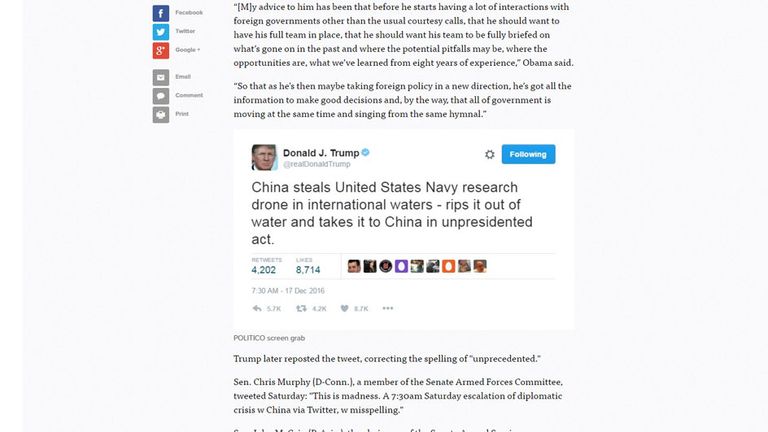 The misspelt 'unpresidented' tweet that was later deleted