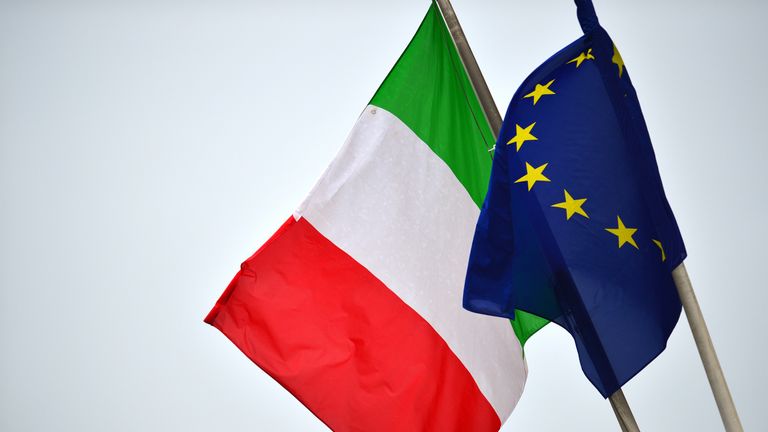 The Italian and EU flags