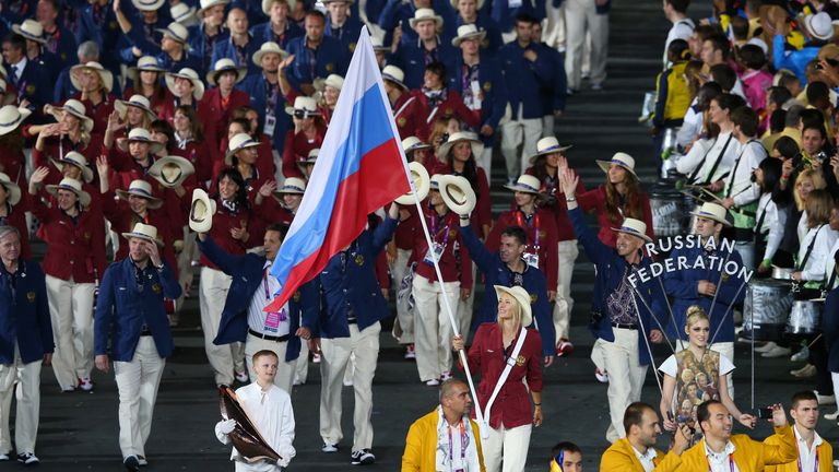 Russia&#39;s team at the London 2012 opening ceremony