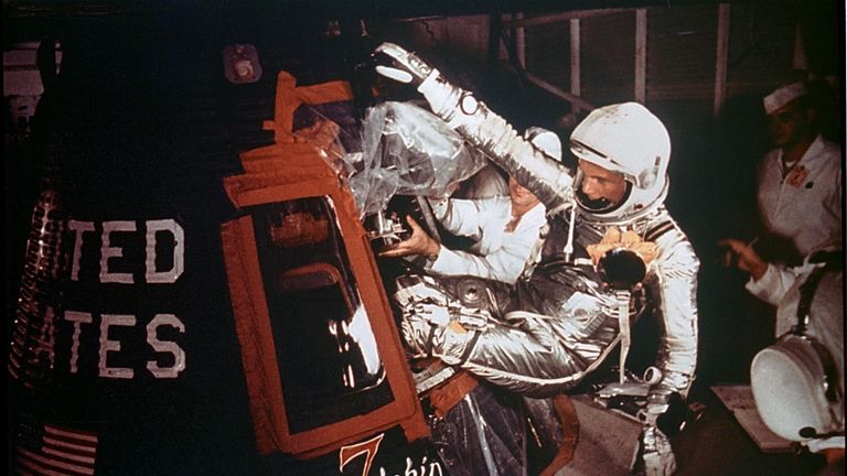John Glenn climbs into the friendship 7 capsule