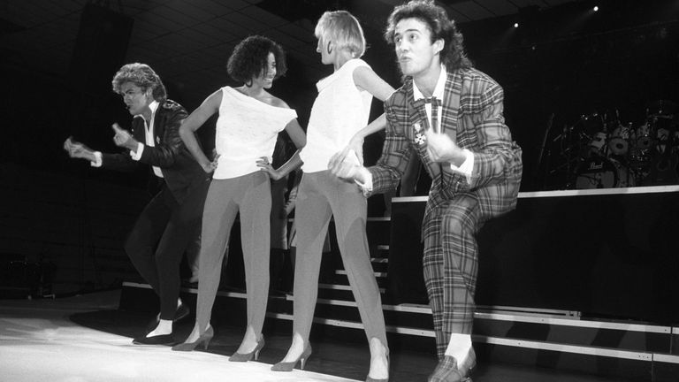With backing singers Pepsi & Shirlie (Helen DeMacque and Shirlie Holliman) in 1984. Wham! enjoyed huge success with tracks including , including Last Christmas, Club Tropicana and Young Guns (Go For It).