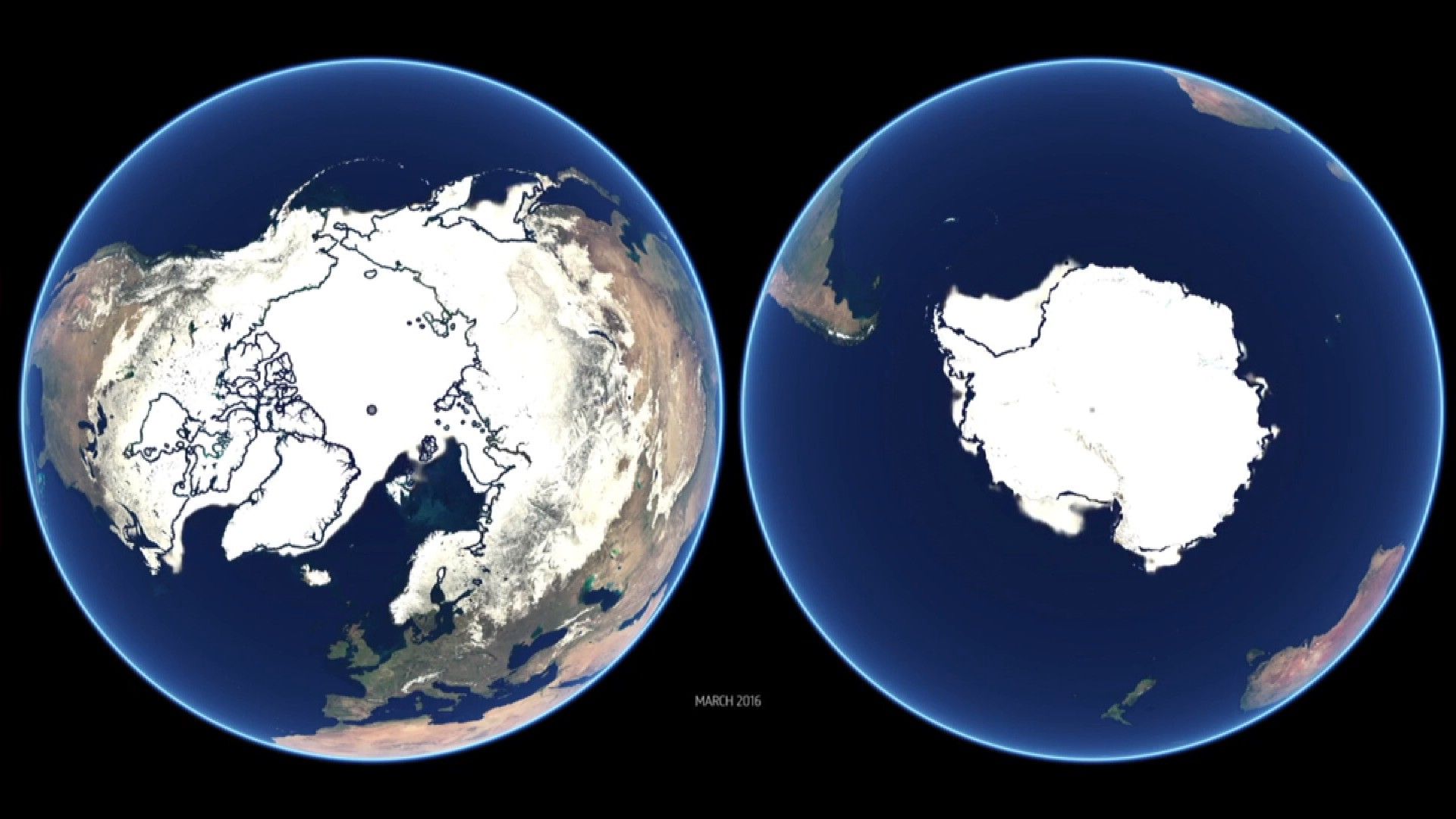 Animation shows how polar ice caps changed in a year