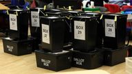 Ballot boxes wait to be opened at an English election. File pic