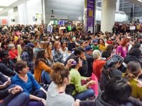 Demonstrators during anti-Donald Trump immigration ban protests in Terminal 4 at San Francisco International Airport in San Francisco, California