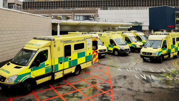 Ambulances outside the Accident and Emergency Department of the Royal Liverpool University Hospital. 