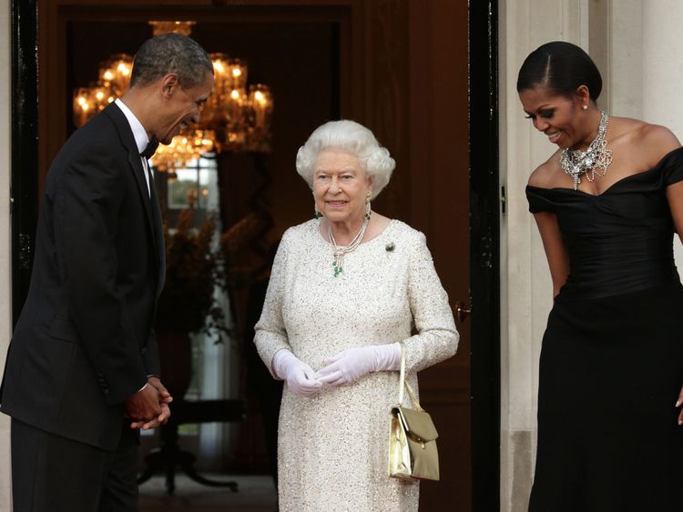 Barack and Michelle Obama with the Queen during his state visit to the UK