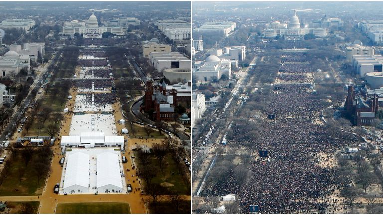 National Mall on January 20, 2017 and January 20, 2009, in Washington