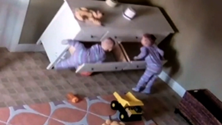Toddler Saves Twin From Being Crushed, Dresser Falls On Toddler Twins
