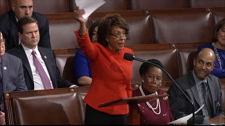 U.S. Representative for California&#39;s 43rd congressional district, Maxine Waters, asks for a Senator&#39;s signature on a written objection to Donald Trump&#39;s presidential election victory.