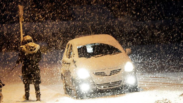 Heavy snow falls in Filey, North Yorkshire